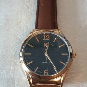 K Brand Rose Gold/Black Leather Men's Watch